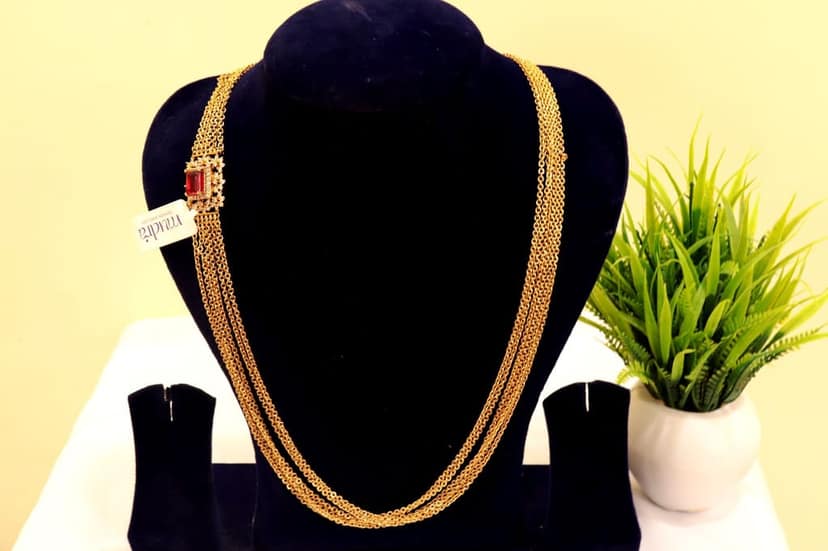 Bridal Gold Plated Long Necklace Set with Ruby Stones