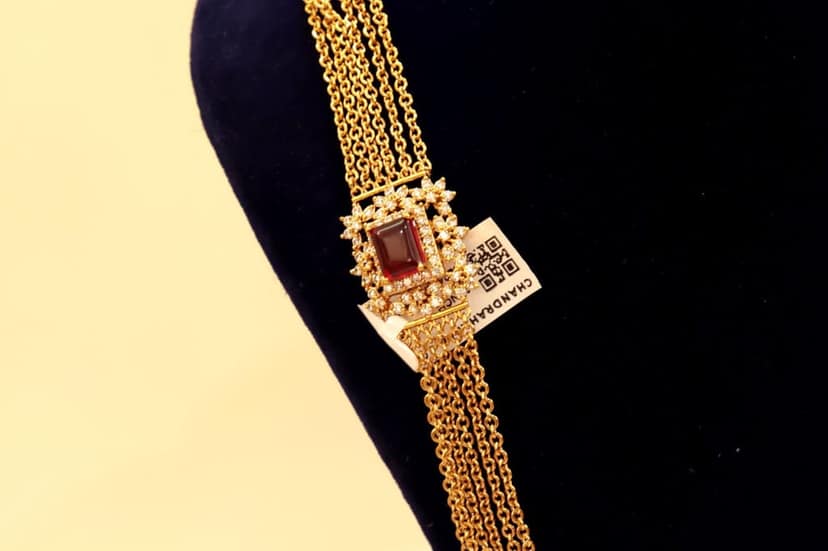 Bridal Gold Plated Long Necklace Set with Ruby Stones view 4