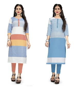 STYLEOO Cotton Straight Kurta/kurties for Women and Girls Pack of 2 (M, L, XL, XXL)