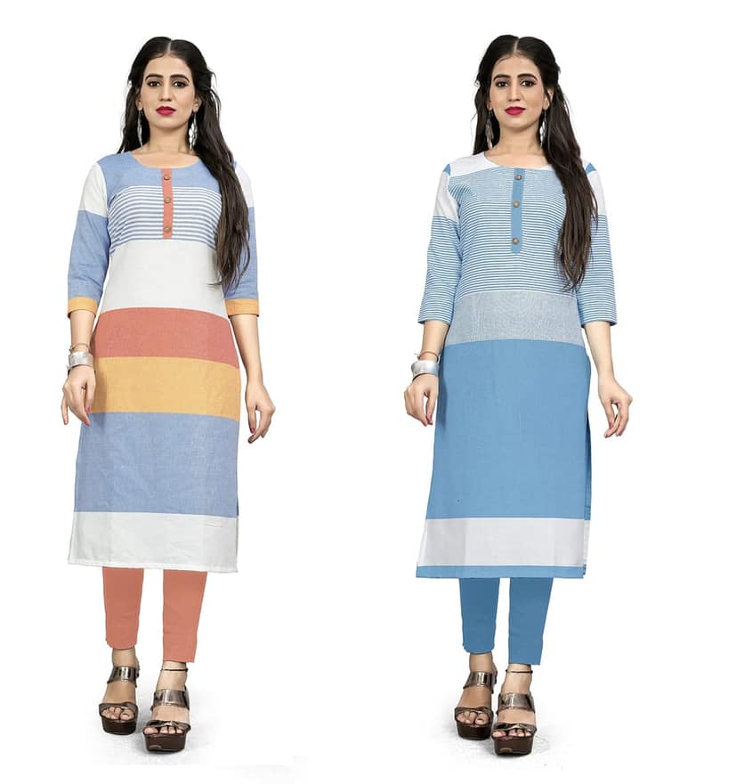 STYLEOO Cotton Straight Kurta/kurties for Women and Girls Pack of 2 (M, L, XL, XXL) view 2