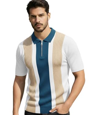 AOOSH Men Cotton Blend Regular Fit Striped Polo T Shirt ( Beige )