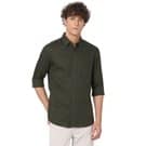 Mufti Olive Slim Fit Cotton Linen Shirt