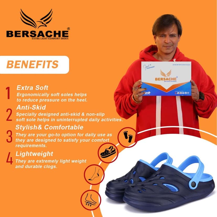 Bersache Extra Soft Classic Casual with Back Strap Regular wear with Ultra Soft & Flexibility Technology Clog for Men's view 2