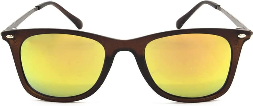 HRINKAR Unisex Rectangular Sunglasses Brown & Black Frame, Golden & Grey Lens (Medium) - Pack of 2 view 2