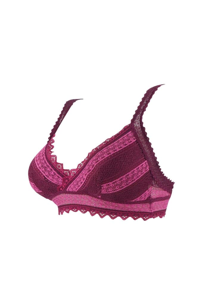 "Women's Push-Up Bra with Lace Detailing - Stylish Floral Pattern, Comfortable Support, Adjustable Straps, Purple Style 2 view 3
