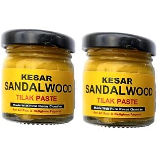 (Pack of 2) SnapSnop Kesar Sandalwood Tilak Paste 50g Jar Box, Kesar Chandan Tika/Tilak Made with Pure and Rare Kesar Sandalwood with Spiritural Mantra. Ready to use Tilak.