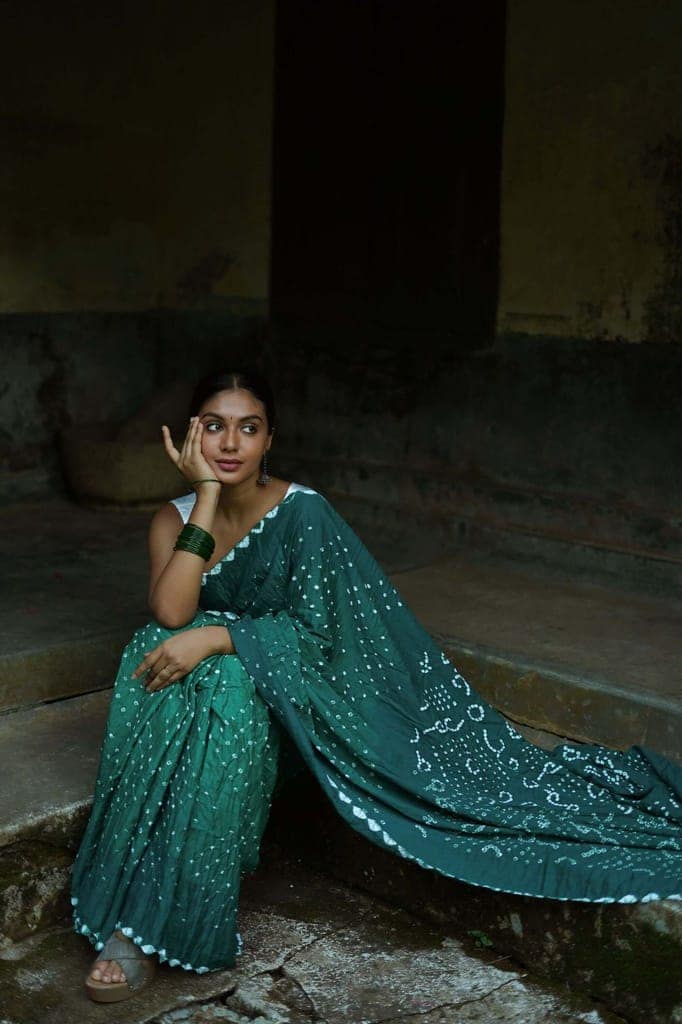Boond - Bandhani green shaded Bandhani cotton saree view 4