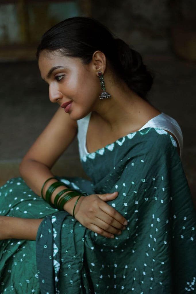 Boond - Bandhani green shaded Bandhani cotton saree view 6