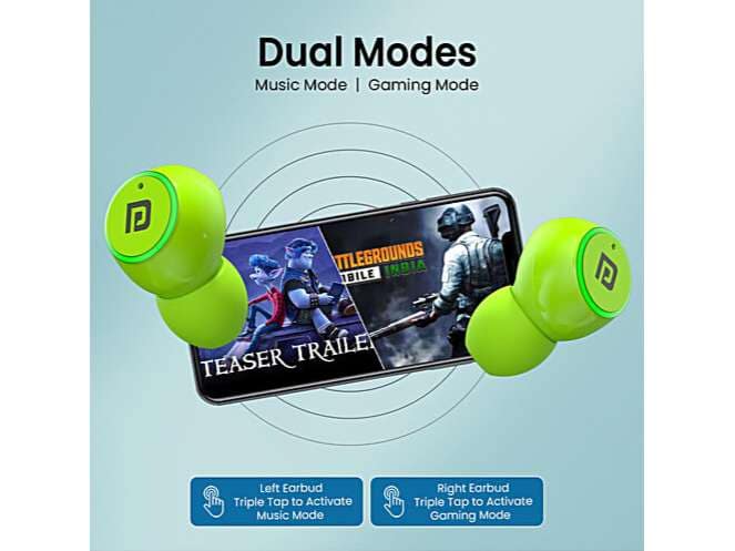 Portronics Harmonics Twins S13 Green, In Ear True Wireless Earbuds with Mic, 24H Playtime, Game/Music Mode, Touch Control, 8mm Driver view 4
