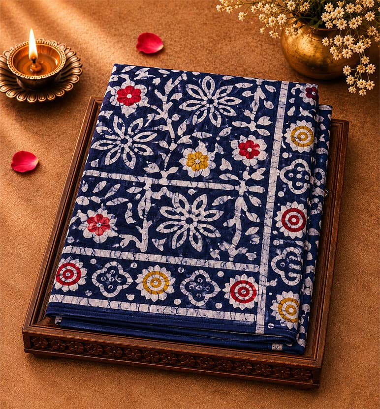 Handblock Printed Batik Cotton Saree