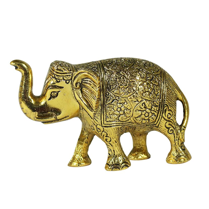 DreamKraft White Metal Elephant Trunk Up Animal Statue Figurine Showpiece (Golden- 11 x 17.5 x 18.5 cm) view 2