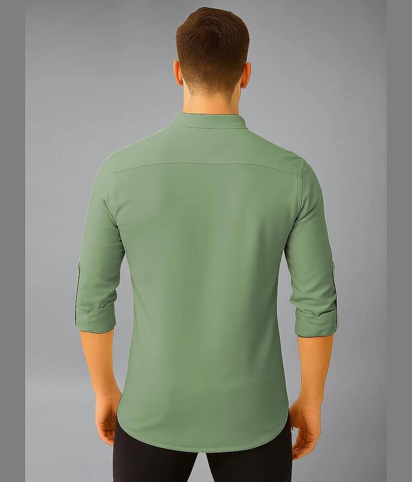 BHUVIKOO Cotton Blend Plain Shirt Style Kurta For Men ( Light Green ) view 2