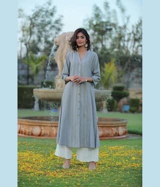 Juniper Pack of 1 Cotton Blend Self Design A-line Women's Kurti - ( Light Grey )