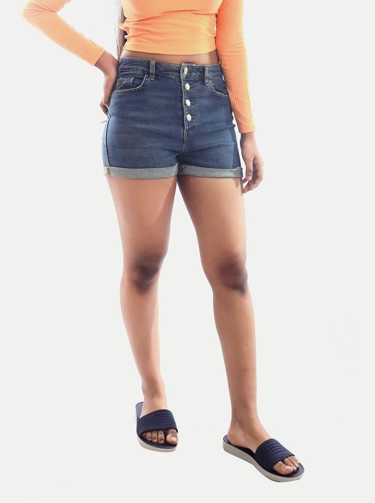 Teen Girls Blue Washed Denim Shorts view 2