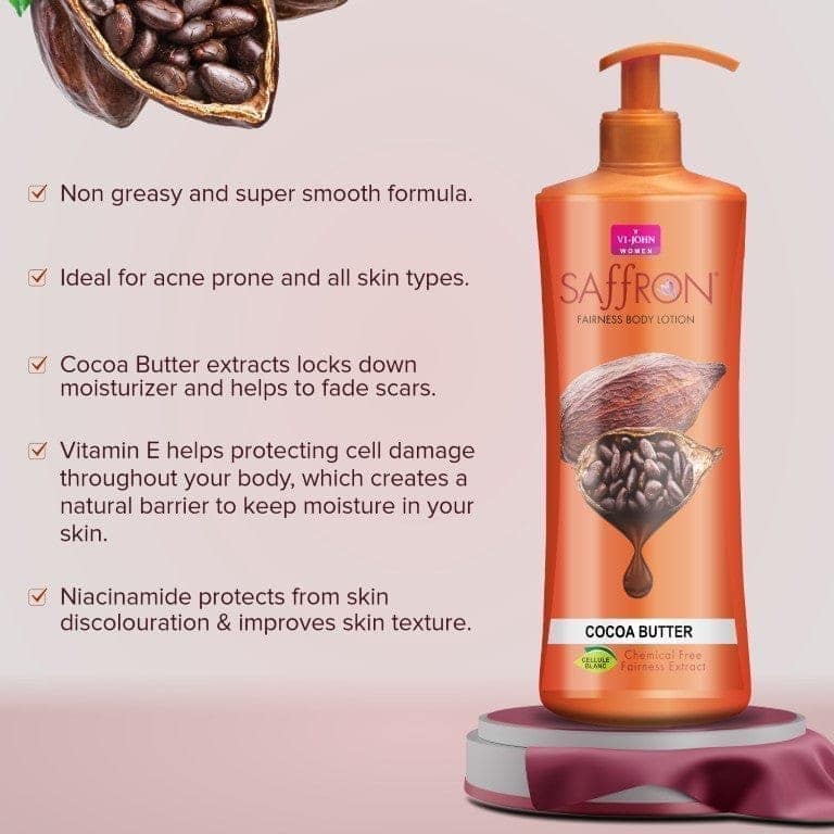 VI-JOHN Women Saffron Chemical Free Cocoa Butter Fairness Body Lotion With & Vitamin E - 400 ML view 3