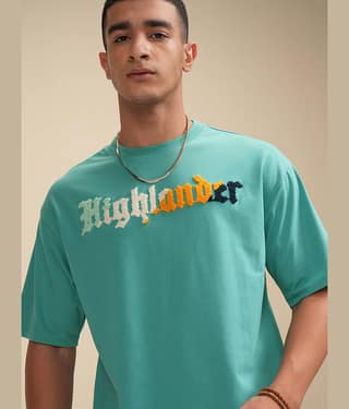 Highlander Men Cotton Blend Relaxed Fit Printed T-Shirt ( Green )