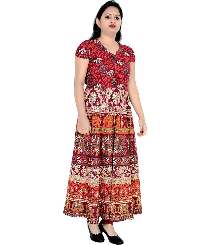 Sttoffa - Maroon Cotton Women's Flared Kurti