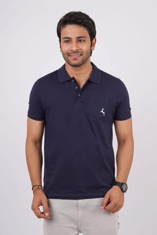 Men's Blue Solid Polo T-Shirt