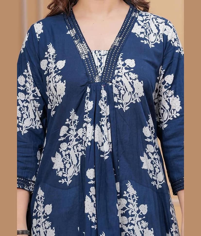 S & D Attire Rayon Printed Kurti With Palazzo Women's Stitched Salwar Suit - Blue ( Pack of 1 ) view 2