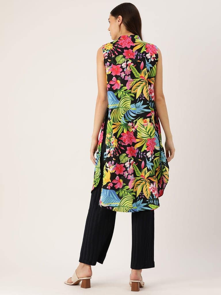 Women Multicoloured Printed Open Front Longline Shrug view 2