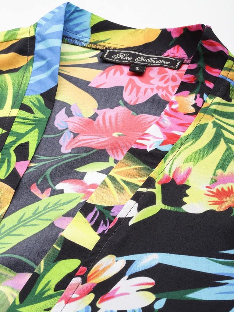Women Multicoloured Printed Open Front Longline Shrug view 5