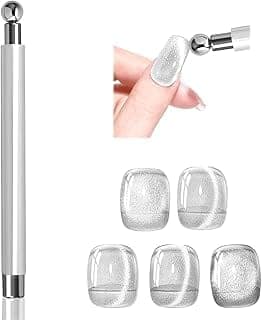 THR3E STROKES Essentials Cat Eye Magnetic for Nails Double-Head Nail Magnet Sturdy Cat Eye Magnet for Nails with Round Magnetic Bead Multifunctional Magnet for Cat Eye Gel Polish Home DIY (BALL MAGNET) (SILVER)