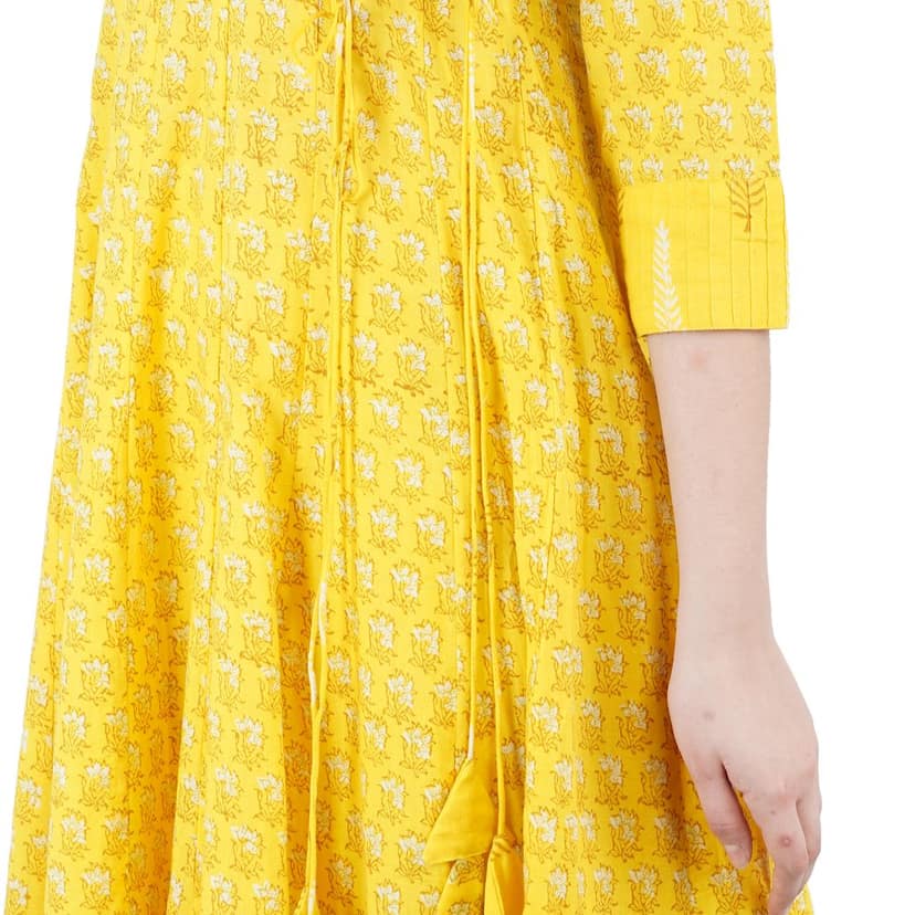 Pintuck Yellow Angrakha Kurti Pant Set view 6