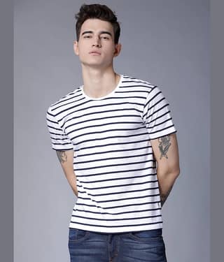 Highlander Men 100% Cotton Slim Fit Striped T-Shirt ( Multicolor )