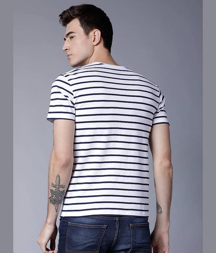 Highlander Men 100% Cotton Slim Fit Striped T-Shirt ( Multicolor ) view 3