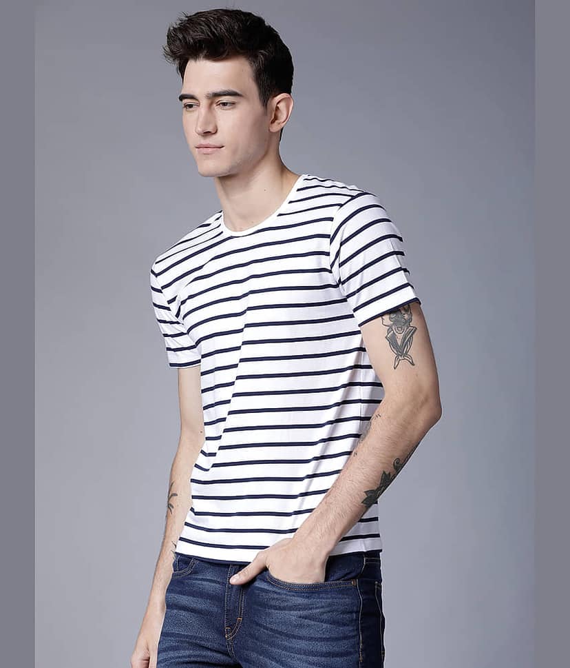 Highlander Men 100% Cotton Slim Fit Striped T-Shirt ( Multicolor ) view 4