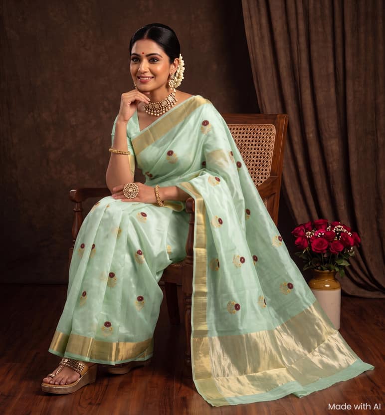 Handloom Chanderi Cotton By Silk Saree view 7