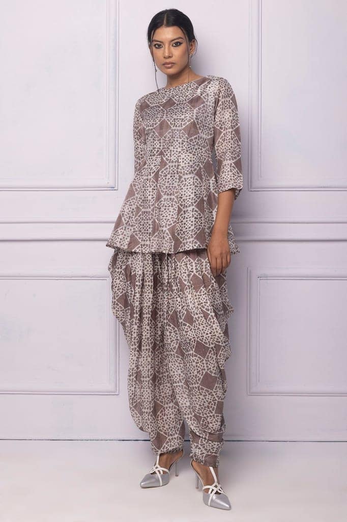 Purple Printed Silk Dhoti Kurta Set view 2