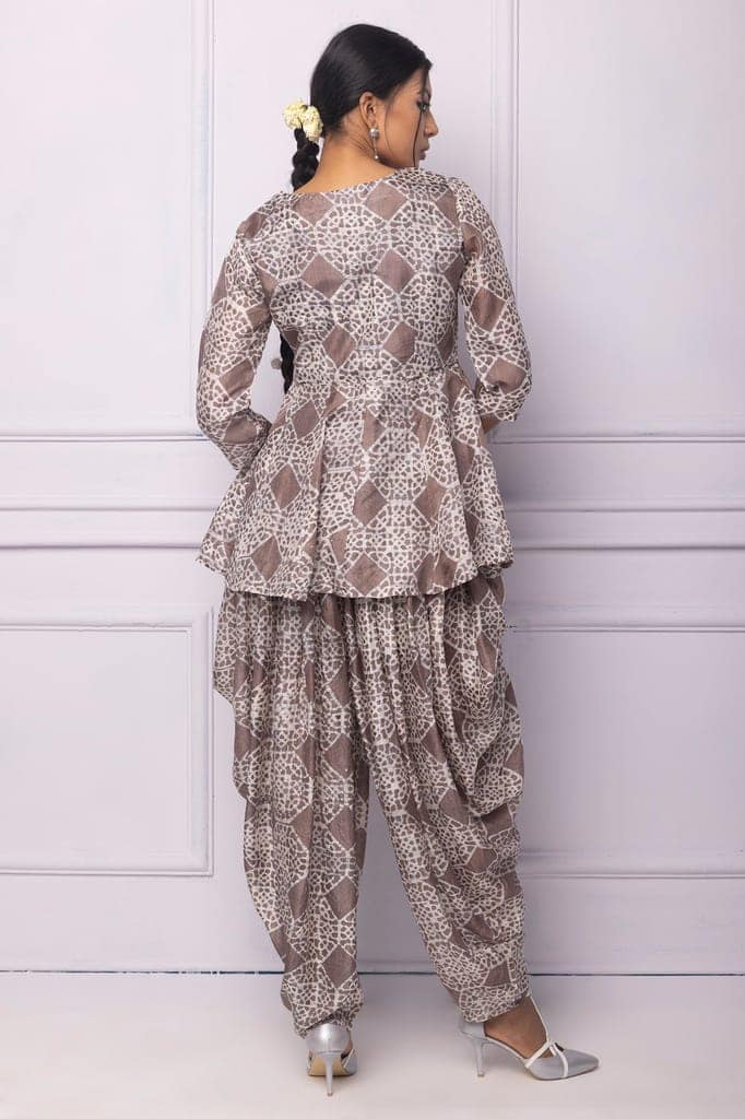 Purple Printed Silk Dhoti Kurta Set view 4