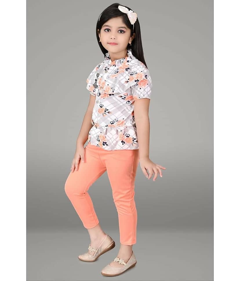 JCT DRESSES Orange Crepe Girls Top With Leggings ( Pack of 1 )
