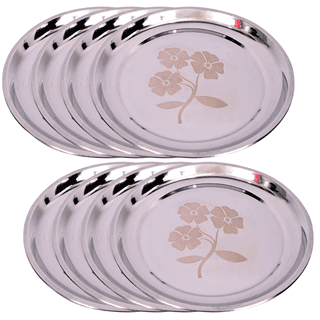 SHINI LIFESTYLE Stainless Steel Heavy Gauge Dinner Plates Steel Plate Thali Lunch Plates Dinner Set (Dia-30,8pc)