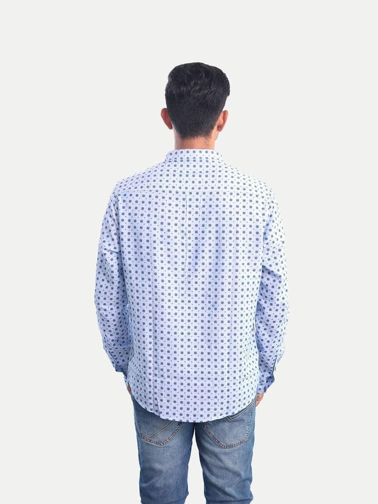Men Light Blue ditsy printed Textured Cotton Shirt view 4