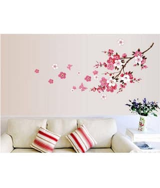 Jaamso Royals Pink Blossom Flower PVC Pink Wall Stickers