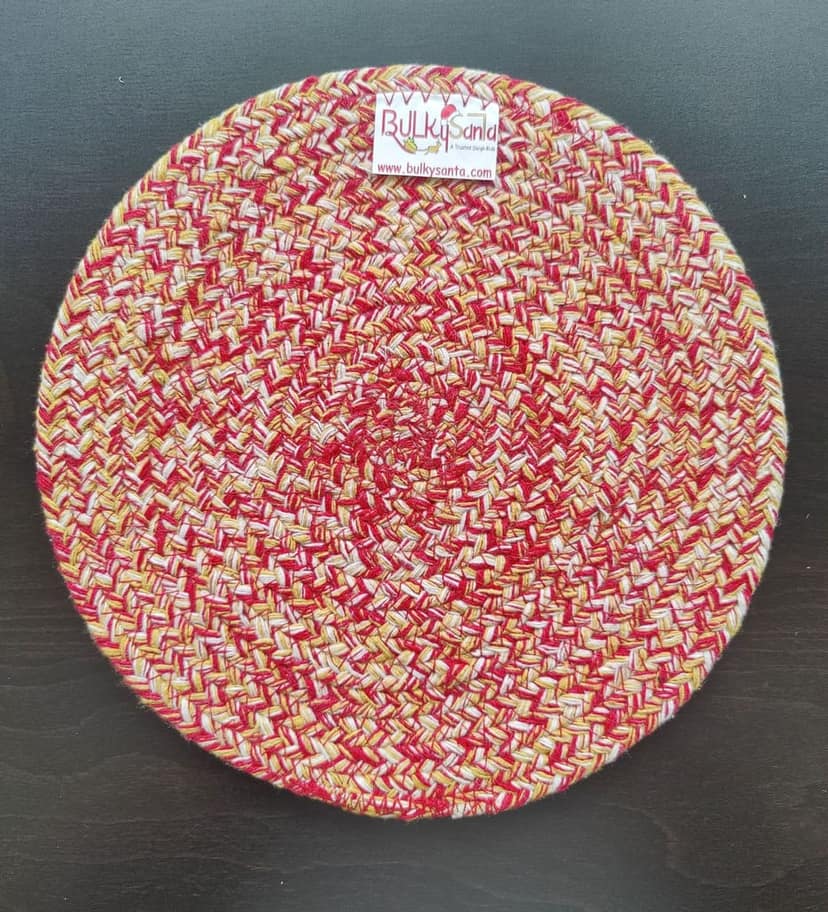 Round table mats cotton placemats (pack of 1) | Hotpads / trivets 9", Heat Resistant, Reversible Use (Yellow) by Bulky Santa