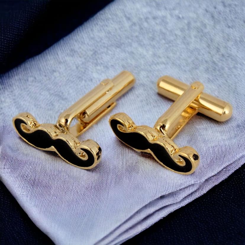 LUCKY JEWELLERY Unique Black Color Golden Plated Formal Wedding Shirt, Suit, Blazer Cufflinks Pair Set for Men.(330-M4C5-A5385) view 2
