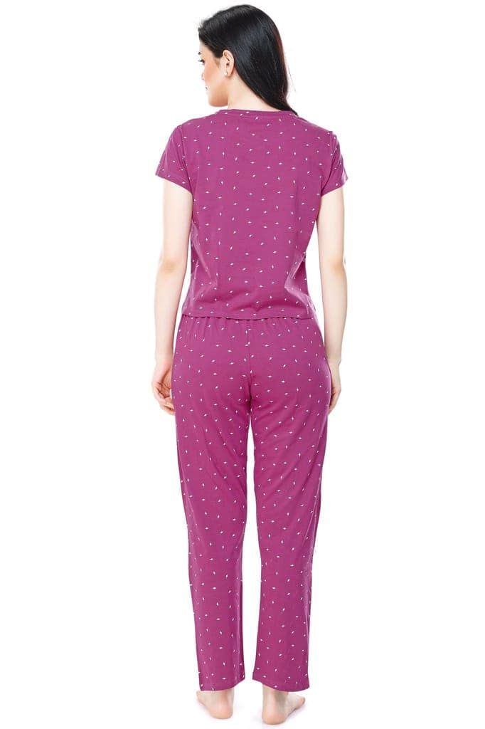 ZEYO Women's Cotton Navy Blue Flash Printed Stylish Night suit set view 3