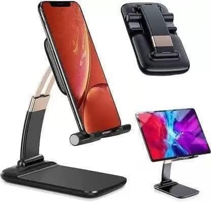 Foldable Adjustable Mobile Phone & Tablet Stand - Dark Grey with Gold Accents view 4