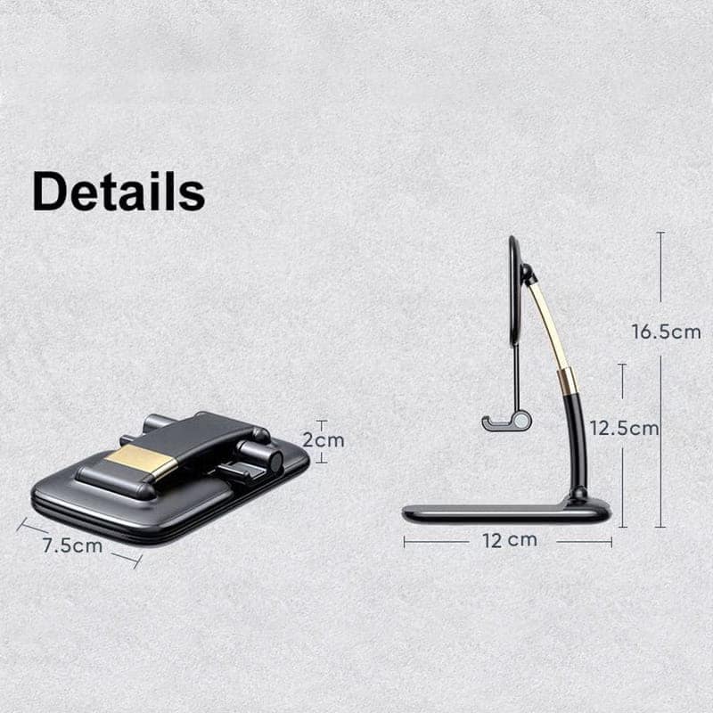Foldable Adjustable Mobile Phone & Tablet Stand - Dark Grey with Gold Accents view 6