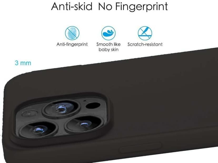Memumi Shockproof Liquid Silicone Gel Back Cover for Apple iPhone 14 Pro Max-Black view 2