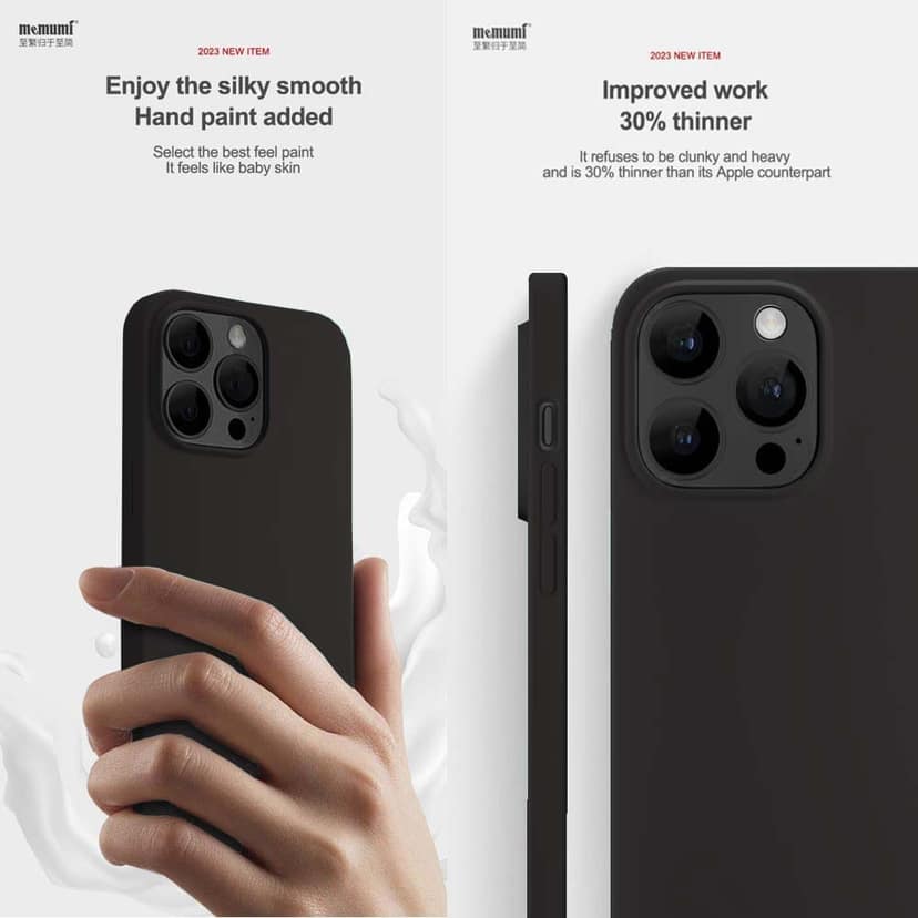Memumi Shockproof Liquid Silicone Gel Back Cover for Apple iPhone 14 Pro Max-Black view 3