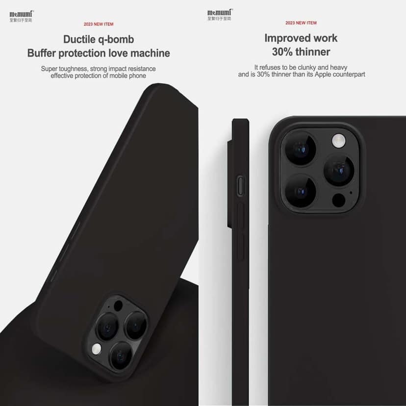 Memumi Shockproof Liquid Silicone Gel Back Cover for Apple iPhone 14 Pro Max-Black view 4