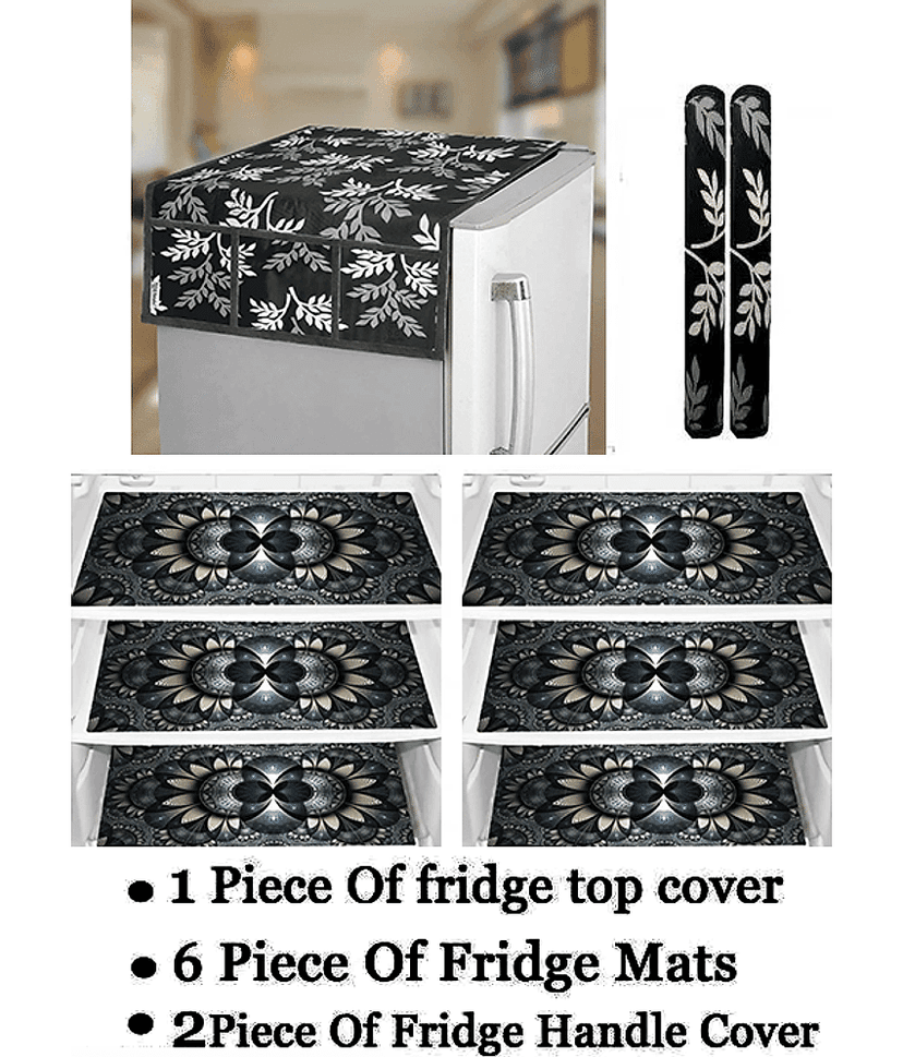 Crosmo Polyester Nature Fridge Mat & Cover ( 99 53 ) Pack Of 9 - Black