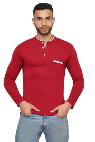BASONTI Men Cotton Blend Round Collar Neck Full Sleeves Casual T Shirt