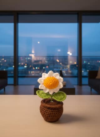 Crochet Handmade White Sunflower Pot (1 steam)