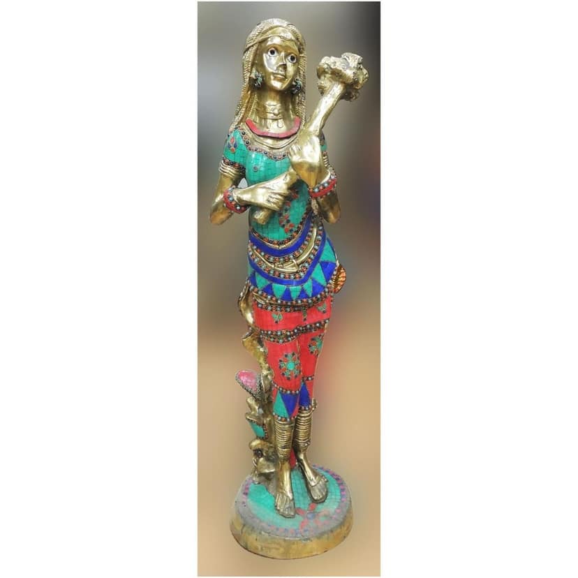 Brass Showpiece Lady With Flower Statue, Height : 37.5 Inch (BSMAS1562 A) view 2