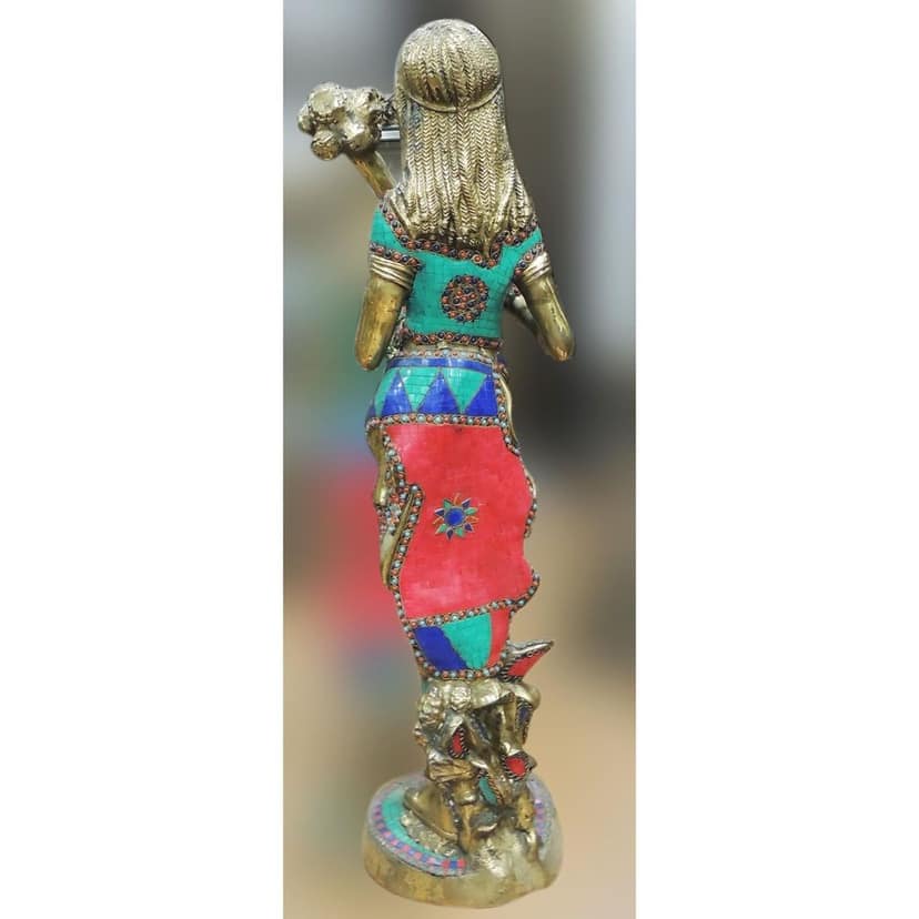 Brass Showpiece Lady With Flower Statue, Height : 37.5 Inch (BSMAS1562 A) view 3